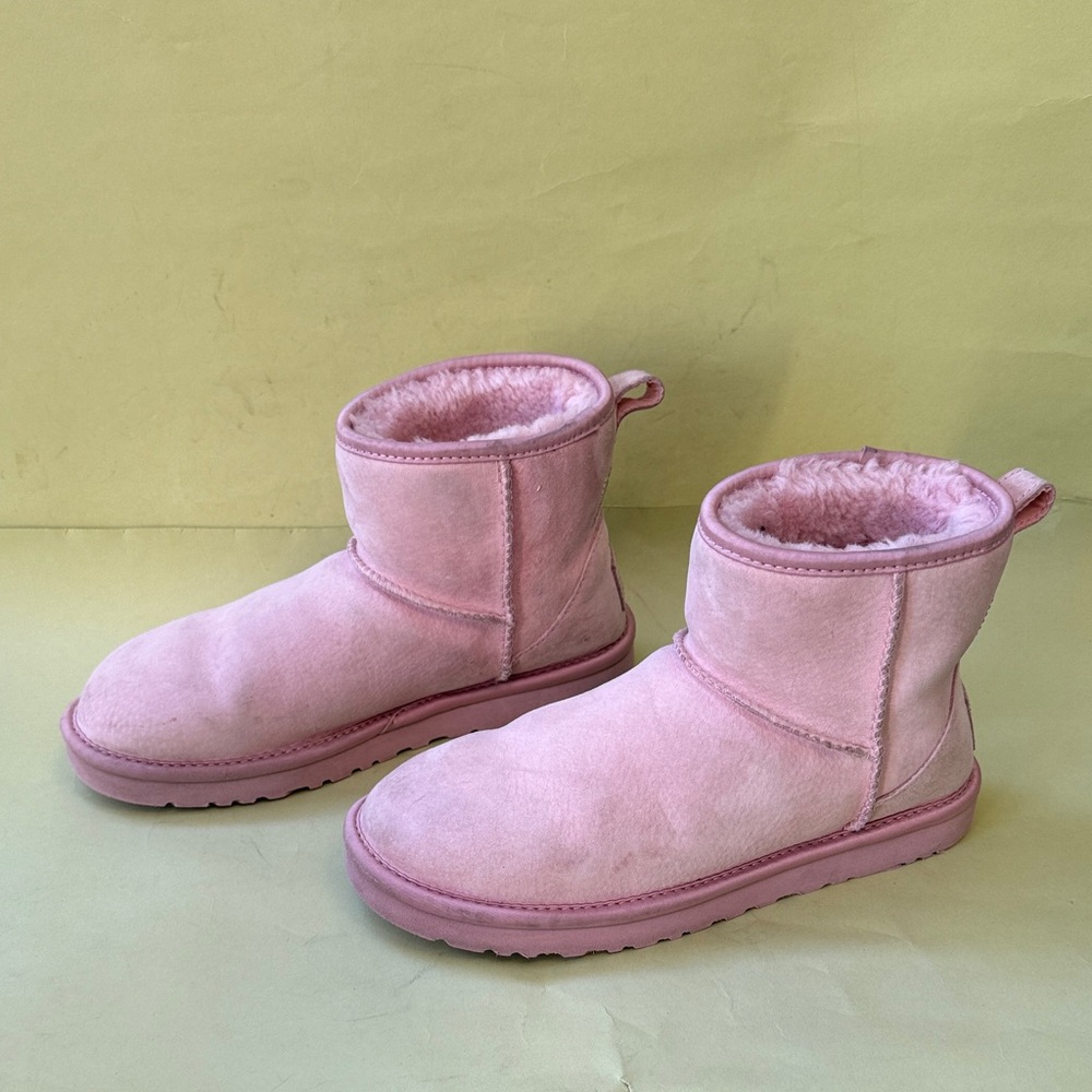 UGG Baby Pink Suede Boots with Rhinestone Bow